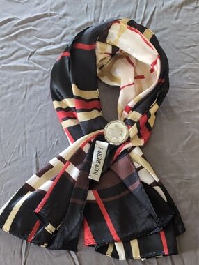 Burberry Black, Red and Cream Plaid Silk Scarf
